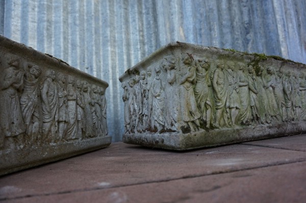 plantenbakken, klassiek, design, Griekse, Romeinse, voorstelling, oude, vintage, cementen
